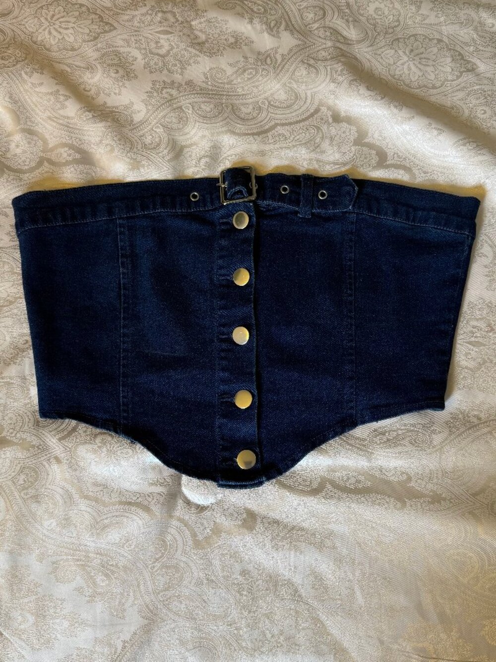 "Gra K" Dark Wash Denim Corset Top – Size L